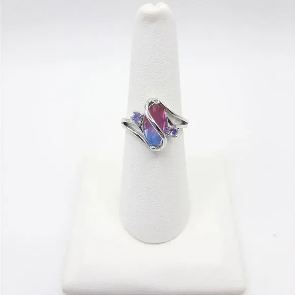 Marquise Rainbow Tourmaline Twist Ring Purple Pink Blue - Picture 4 of 4